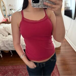 The Cutest Vintage Fuchsia Lace Trim Camisole